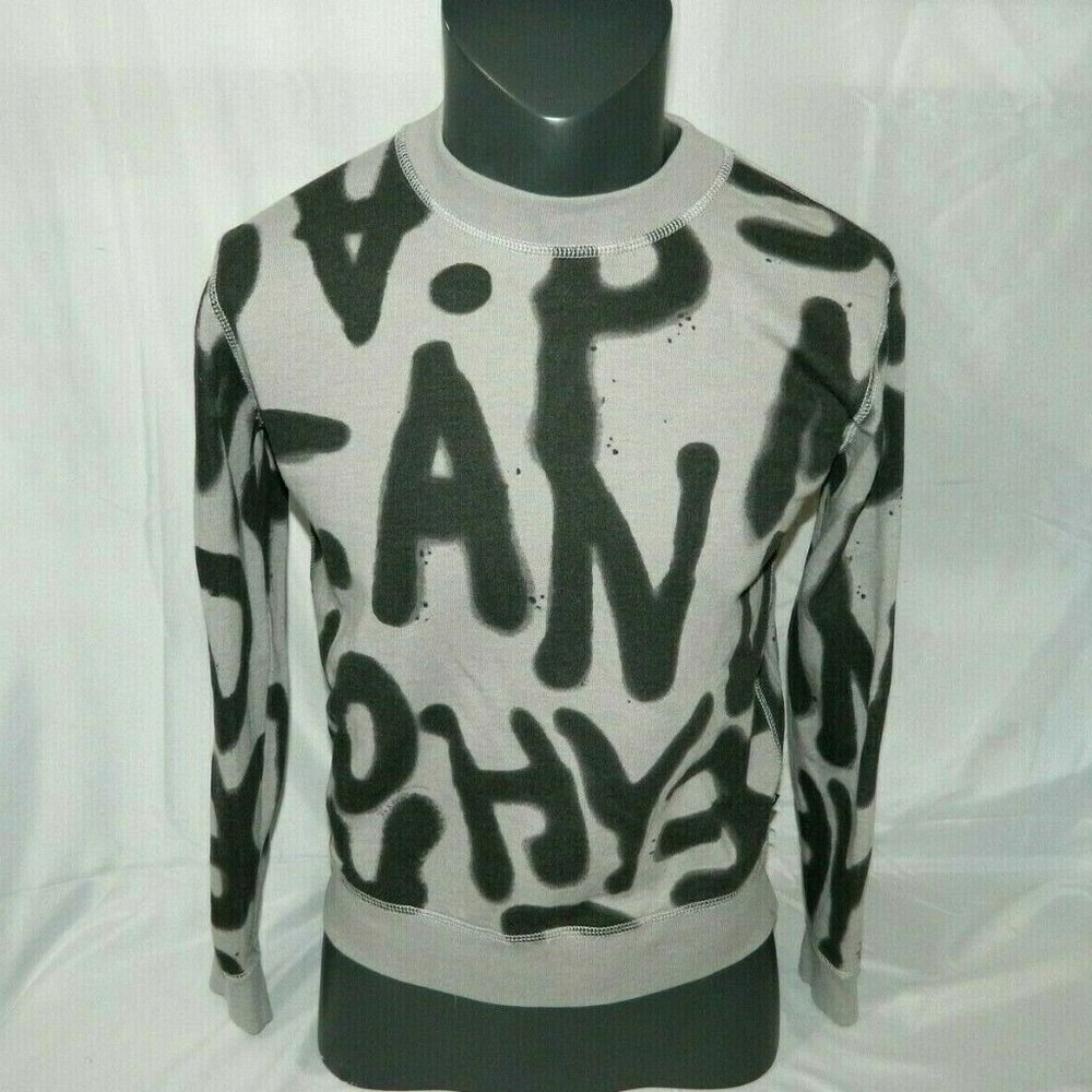 Cheap Monday Graffiti Crewneck long sleeve Sweatshirt Womens Small gray Black